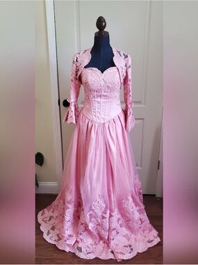 Bridgerton/Regency Pink Lace Corset Ball Gown